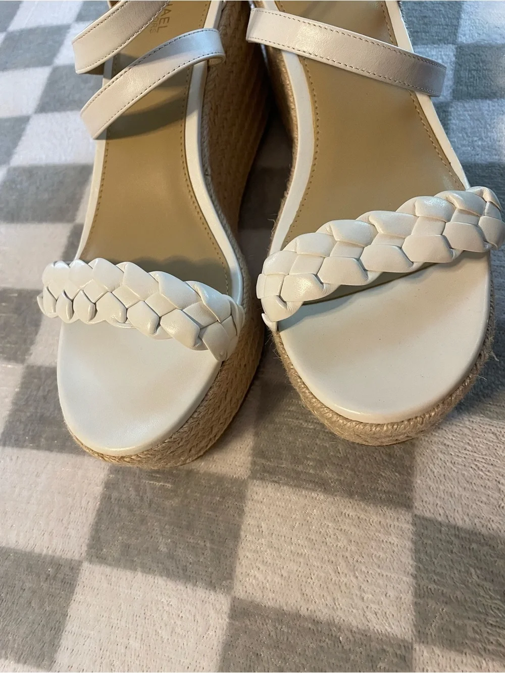 Michael Kors White Braided Espadrille Platform Wedge Sandals